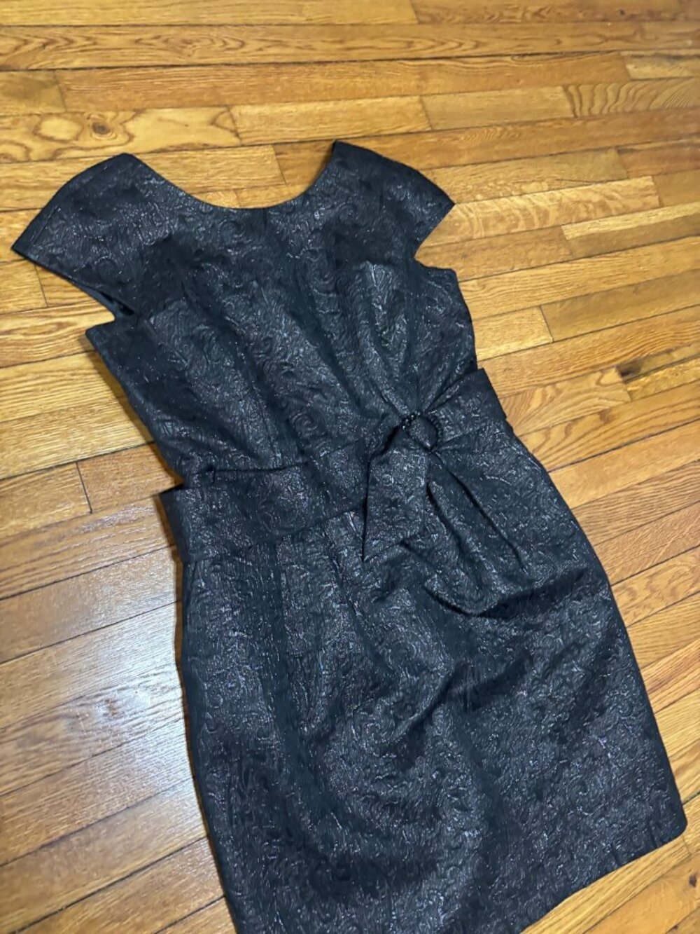 Alex Evenings Womens Dress Size 14 Black Gold Glittery Bow Accent Cap Sleeve - Picture 3 of 6